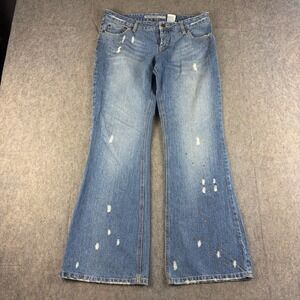Mudd Vintage Y2K Flare Jeans Womens 34x31 Distressed Rhinestone Blue Denim 00s